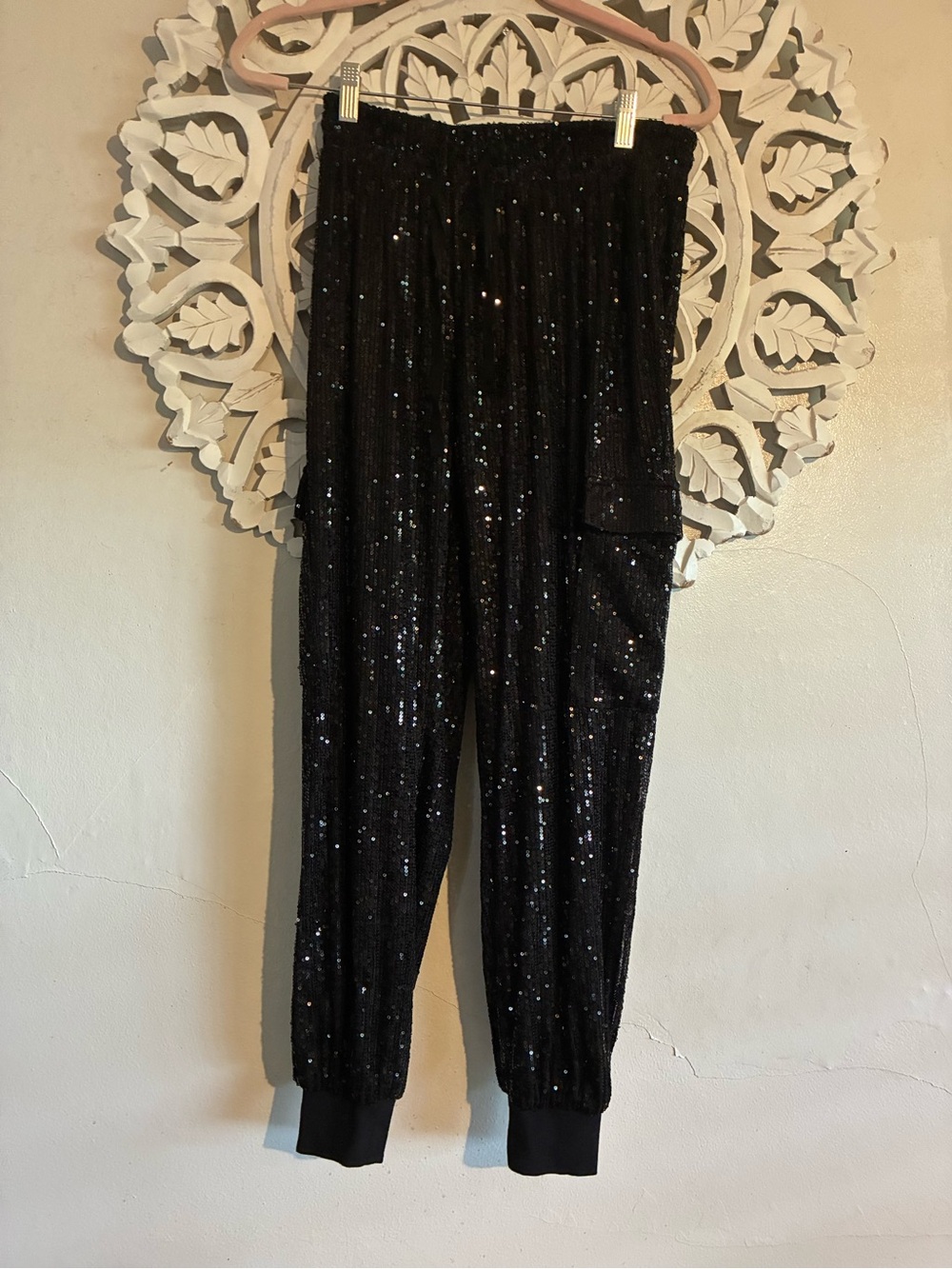 INC International Concepts Black Sequin Joggers